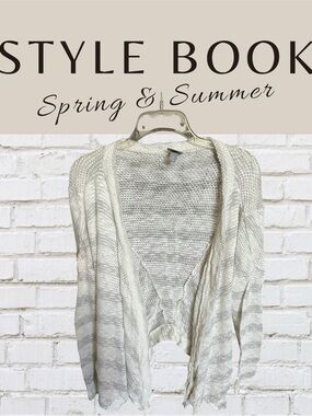 Vanity Cream Striped Open-Front Knit Cardigan- NWOT Size M
